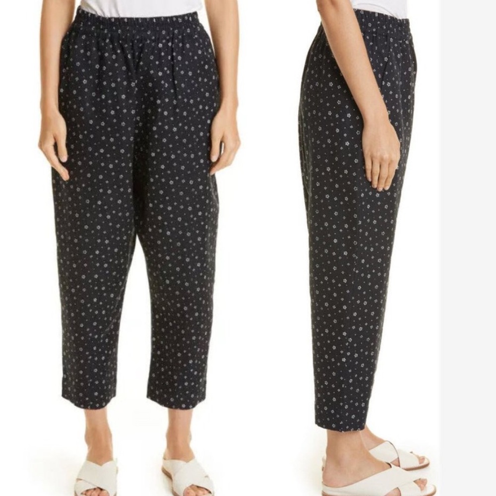 Apiece Apart Ani Easy Pant Linen Blend Wide Leg Floral Scattered Black Medium‎